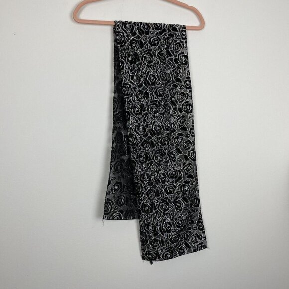 Scarf Black Silver Velvet Burnout Rectangle semi Sheer Elegant - Picture 4 of 4
